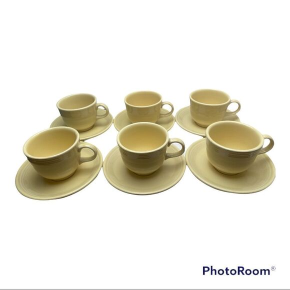 Homer Laughlin Fiesta Ware YELLOW Flat Tea Coffee Cup and Saucer Set Lot - Picture 1 of 11